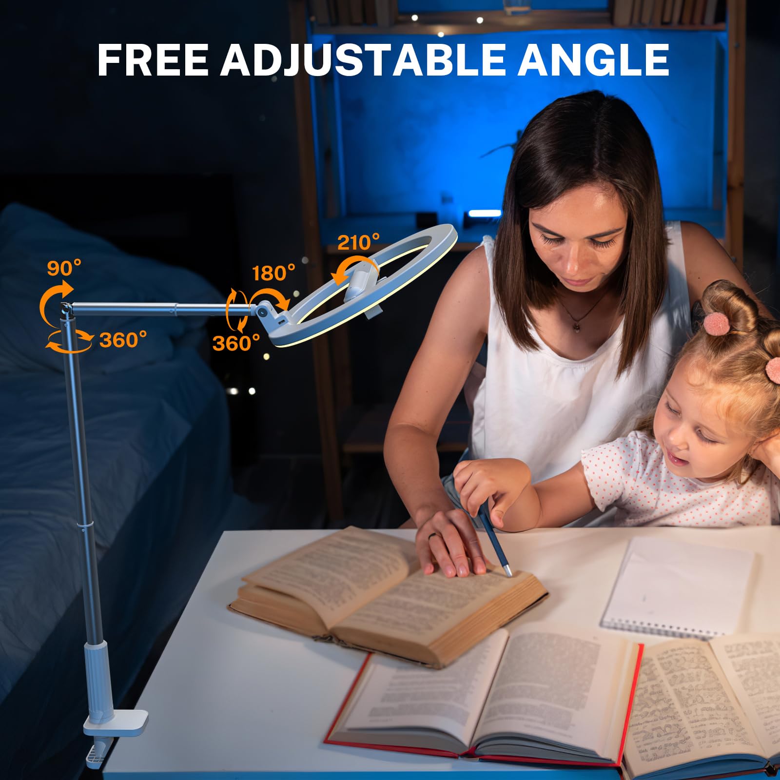 10'' Magic Arm Ring Light With Desk Clamp & Built-In Battery, Overhead Phone Mount Fill Light And Phone Holder Circle Desktop Ar